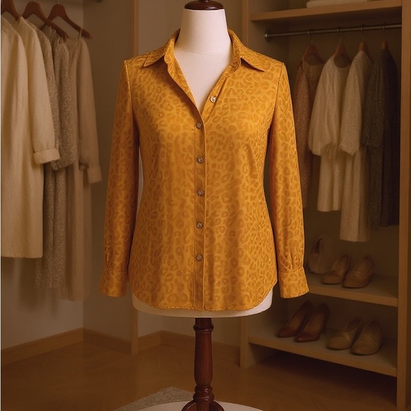 Leopard Print Mustard Button-Up Blouse - Picture 5 of 11